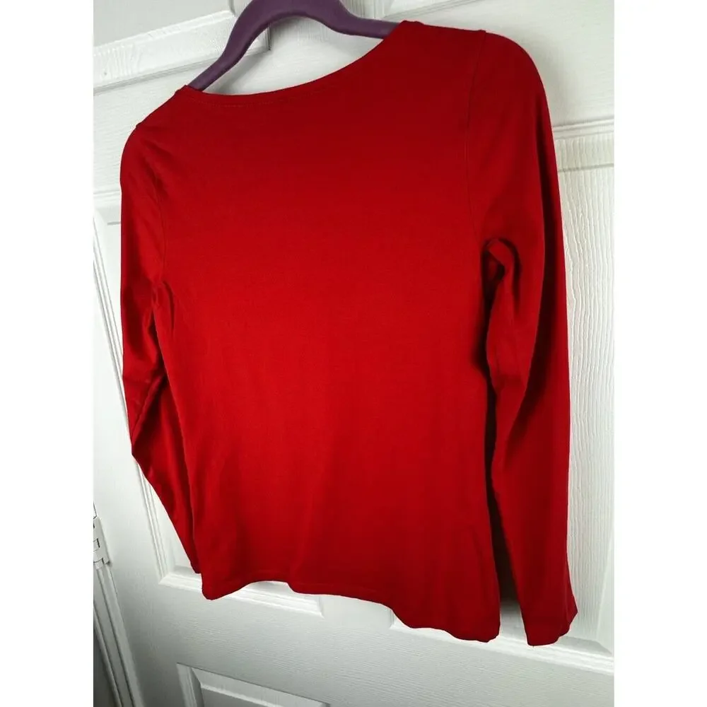 H&M Scooped Neck Top Long Sleeves Red M Casual Minimalist 50-08 - Picture 8 of 15